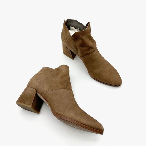 EILEEN FISHER Liesel Brown Ankle Boot Size 9.5 Bootie Leather Block Heel Pointed - Picture 1 of 12